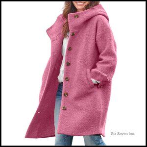 Oversized Wool Trench Coat with Hood Casual Chic Winter Long Coat Jacket